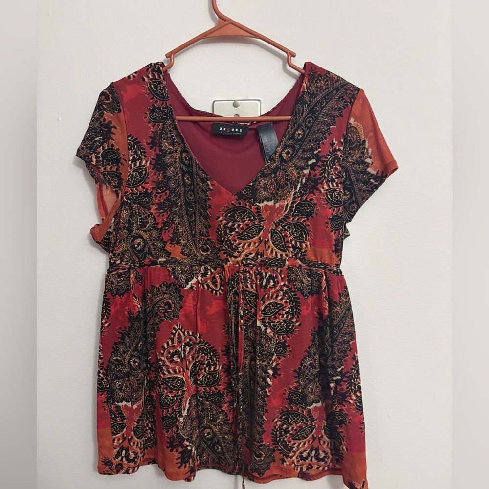 Axcess vintage Red and Black Short Sleeve Top